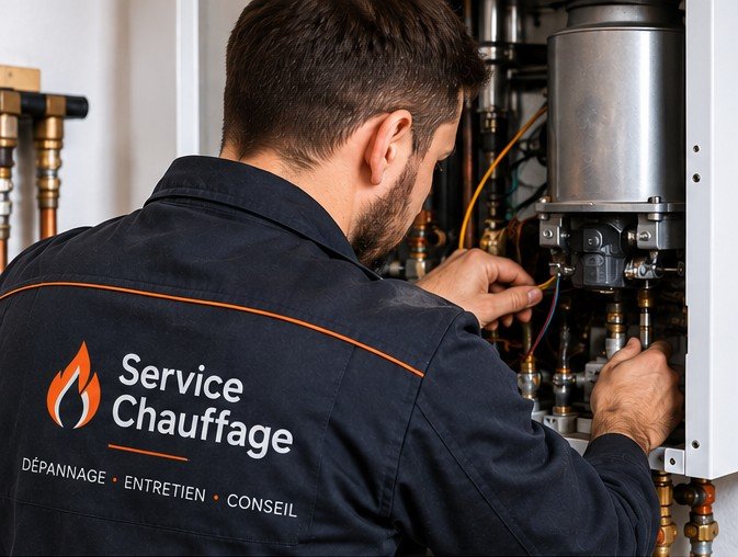 Technicien Service Chauffage en intervention sur une chaudière
